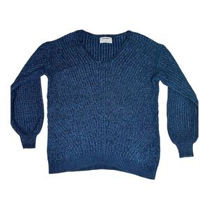 Blue Knit V Neck Sweater